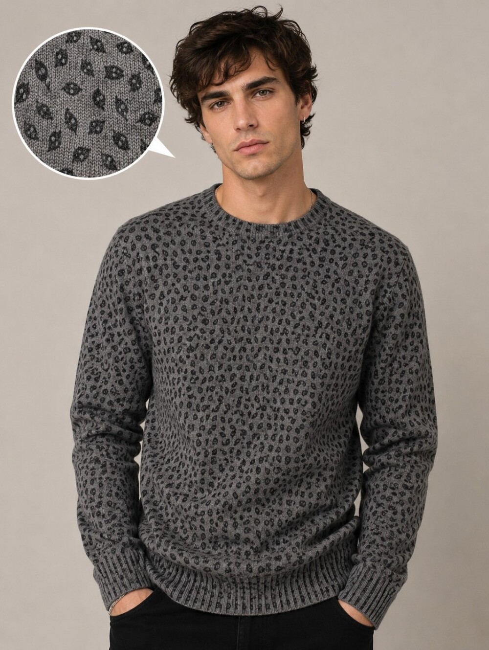 Le 31 Simons Gray Patterned Knit Sweater Men's Medium